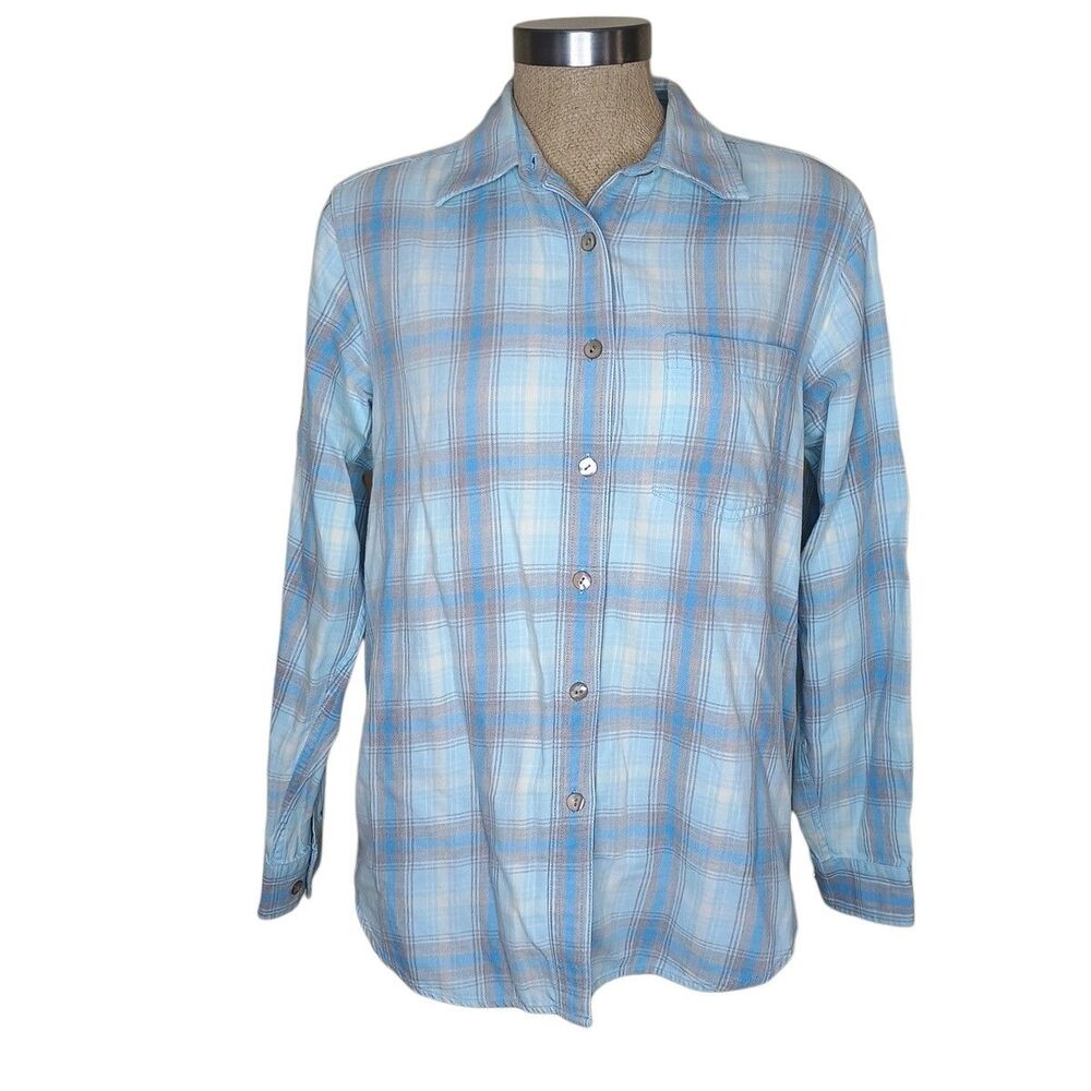 LL Bean Shirt Womens Sz S Blue Plaid Flannel Gorpcore